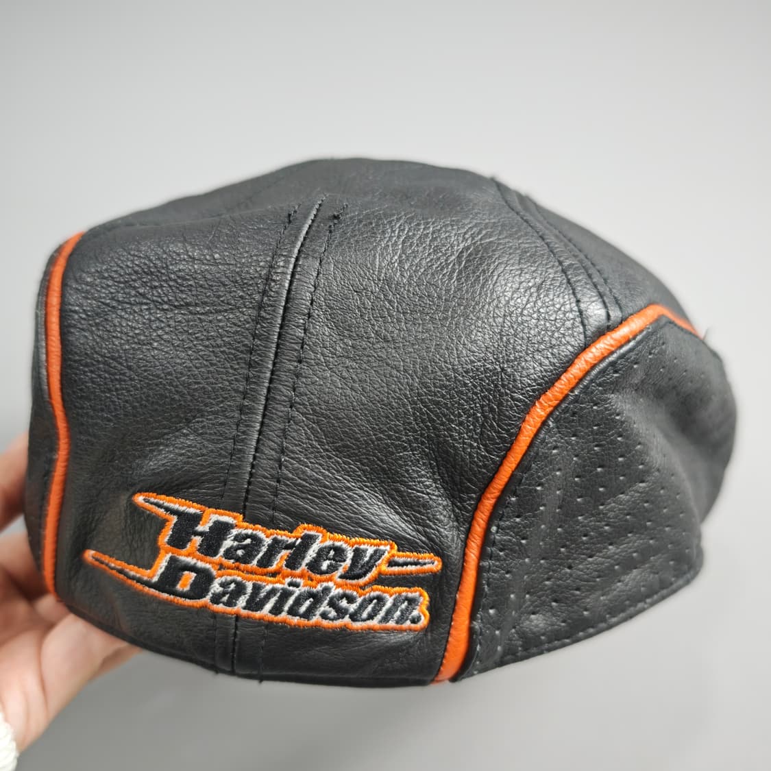할리 데이비슨 백로고 자수 레더 헌팅캡 블랙 S 상품이미지5