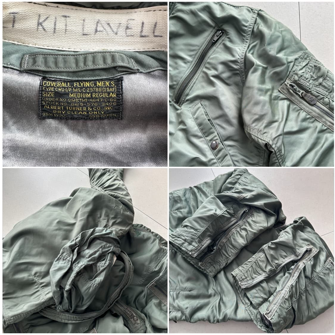 60s 오리지널 미공군 알버트터너 CWU-1/P 플라이트수트 크라운지퍼  상품이미지3