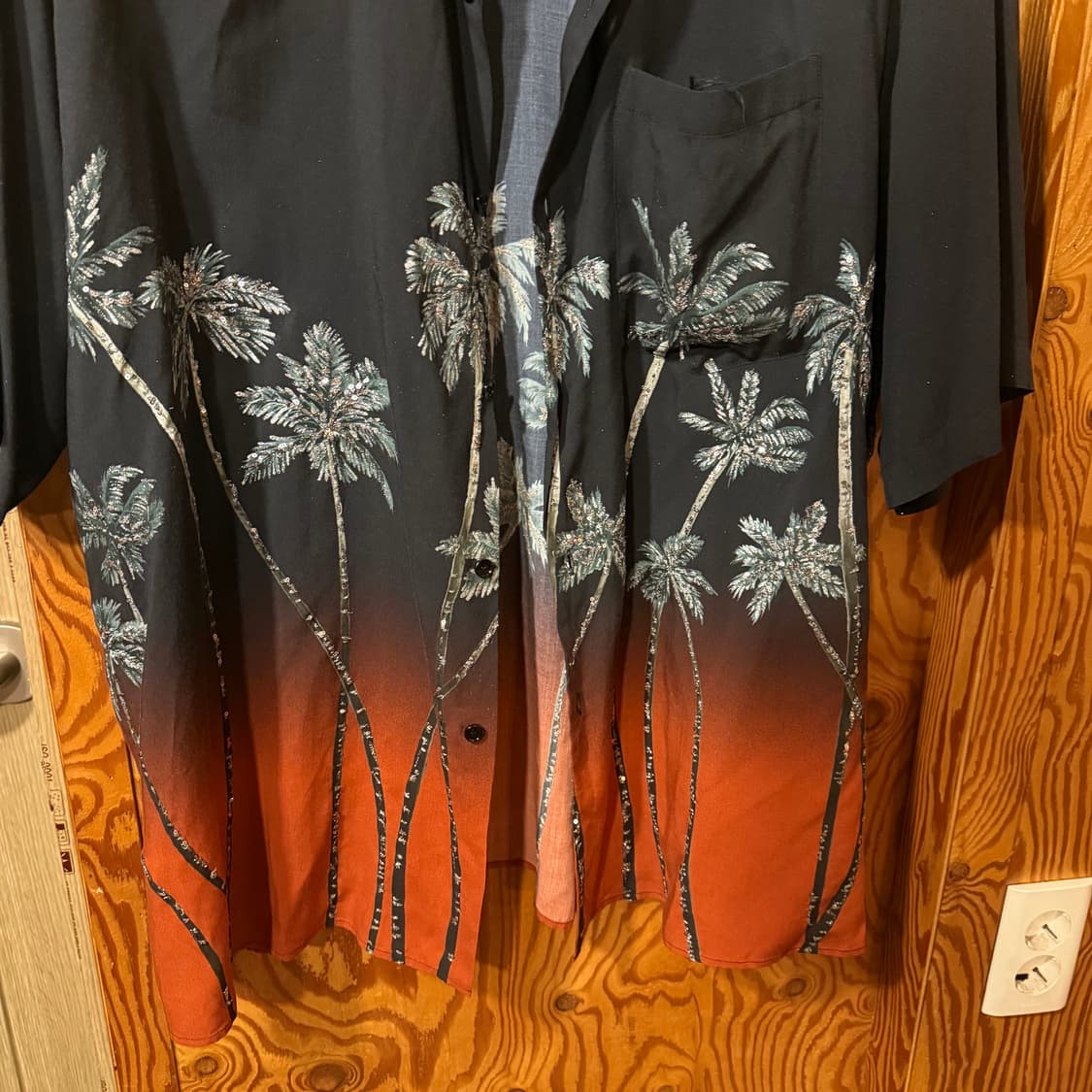 셀린느 시퀸(스팽글) 야자수 하와이안 셔츠 상품이미지5