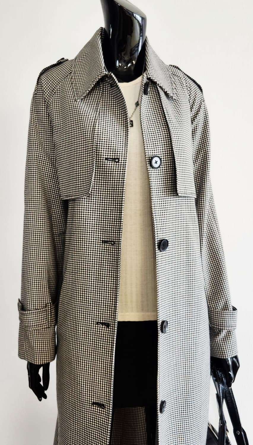 잔체크 롱 트렌치코트 상품이미지1