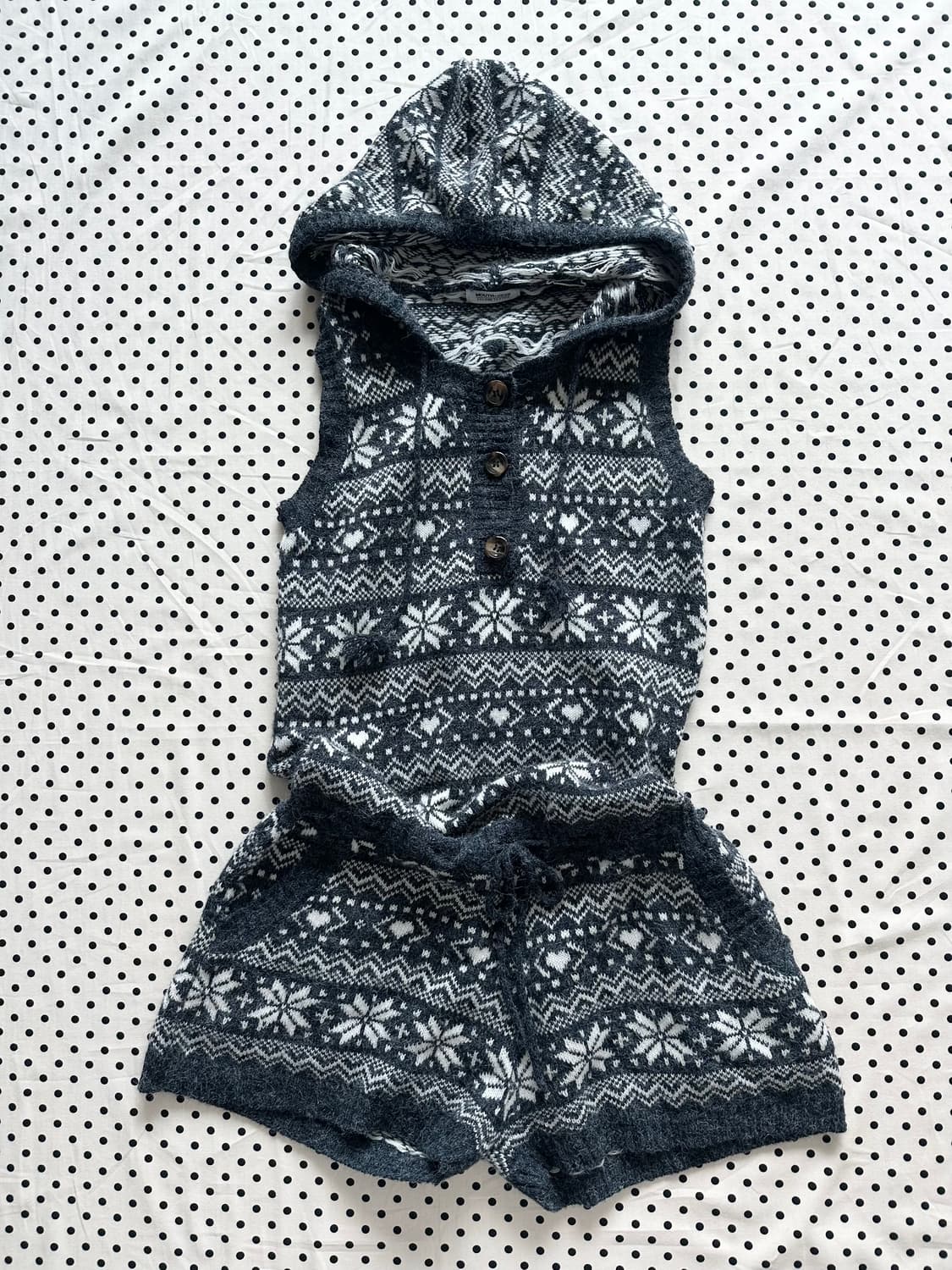 jpn 노르딕 니트 후드조끼 반바지 세트 하구미 스즈코 히피 모리걸 상품이미지1