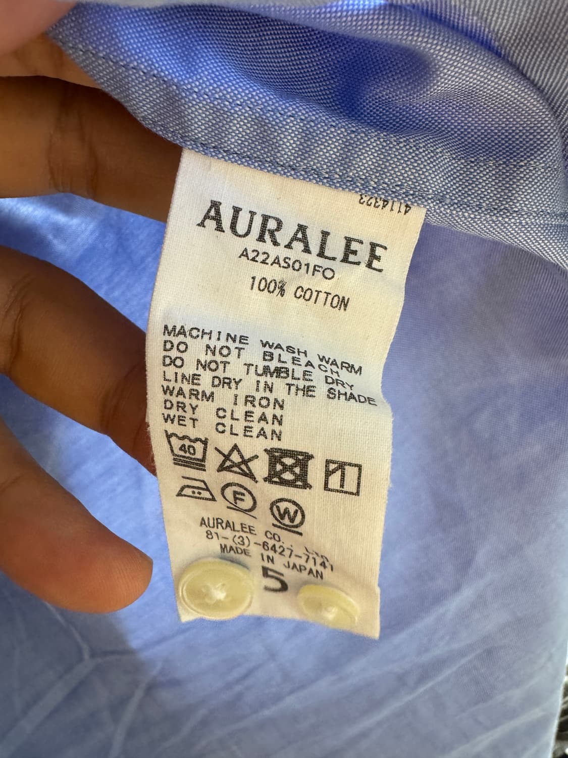 오라리 FINX OX 샴브레이 셔츠 5사이즈 상품이미지4