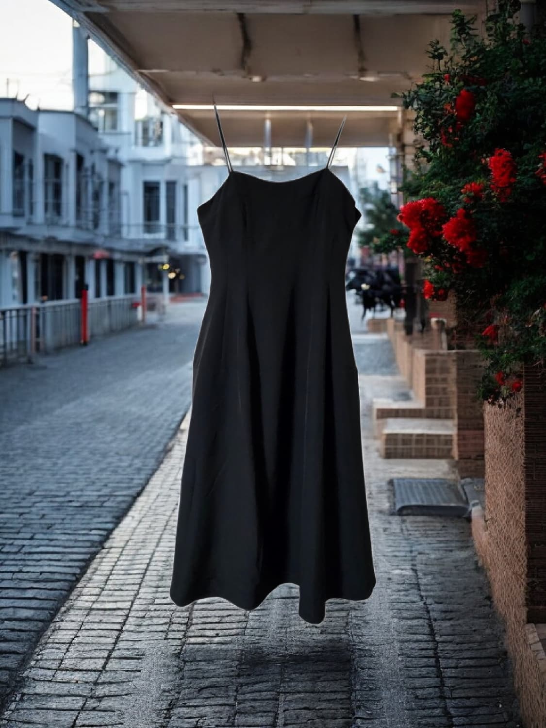 [새상품] 블랙 어깨끈 민소매 플레어 드레스/M/심플 슬리브리스 원피스 상품이미지6