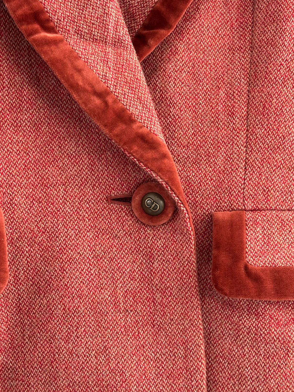 Dior 크리스찬 디올 레드 브라운 트위드 벨벳 블레이저 상품이미지6