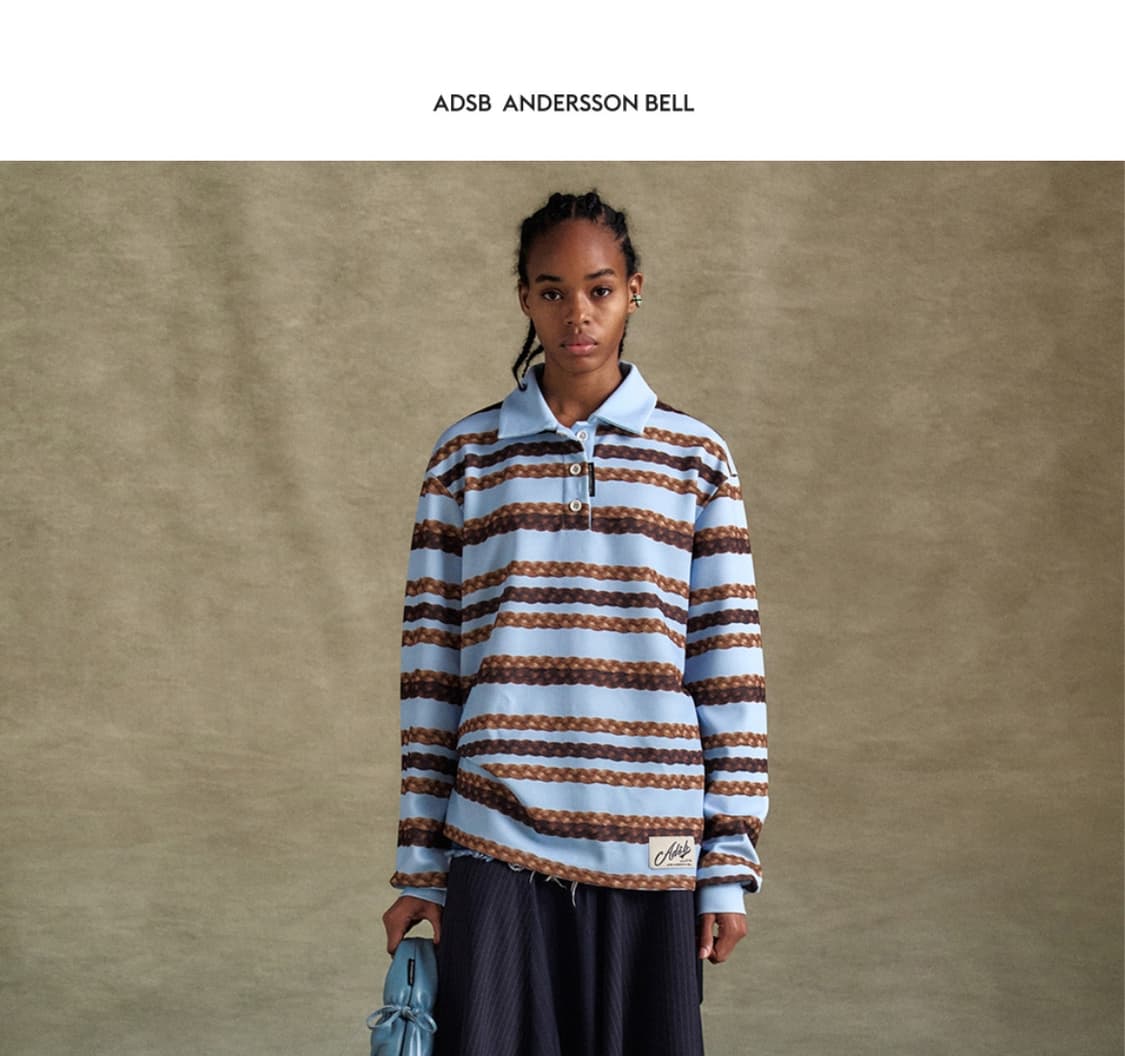 앤더슨벨 헤어 브래이드 스트라이프 카라 티셔츠 상품이미지2