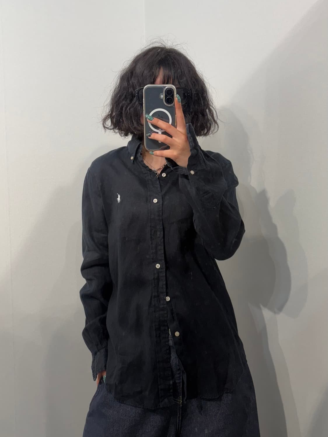 S 폴로 랄프 로렌 블랙 커스텀 핏 린넨 셔츠  상품이미지1