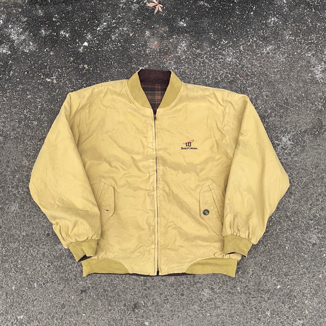 80s 헨리코튼 양면 유러피안 클래식 리버시블 체크 블루종 자켓 XL 상품이미지4