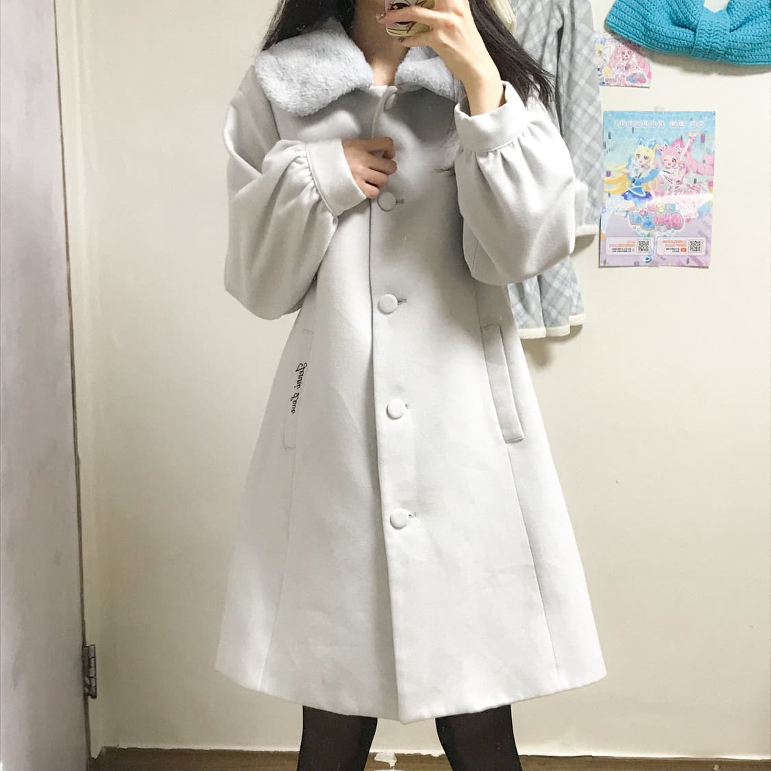 빈티지 퍼 하늘색 코트 시나몬롤 히메갸루 로걀 라떼 모리걸 페어리 고딕 상품이미지1