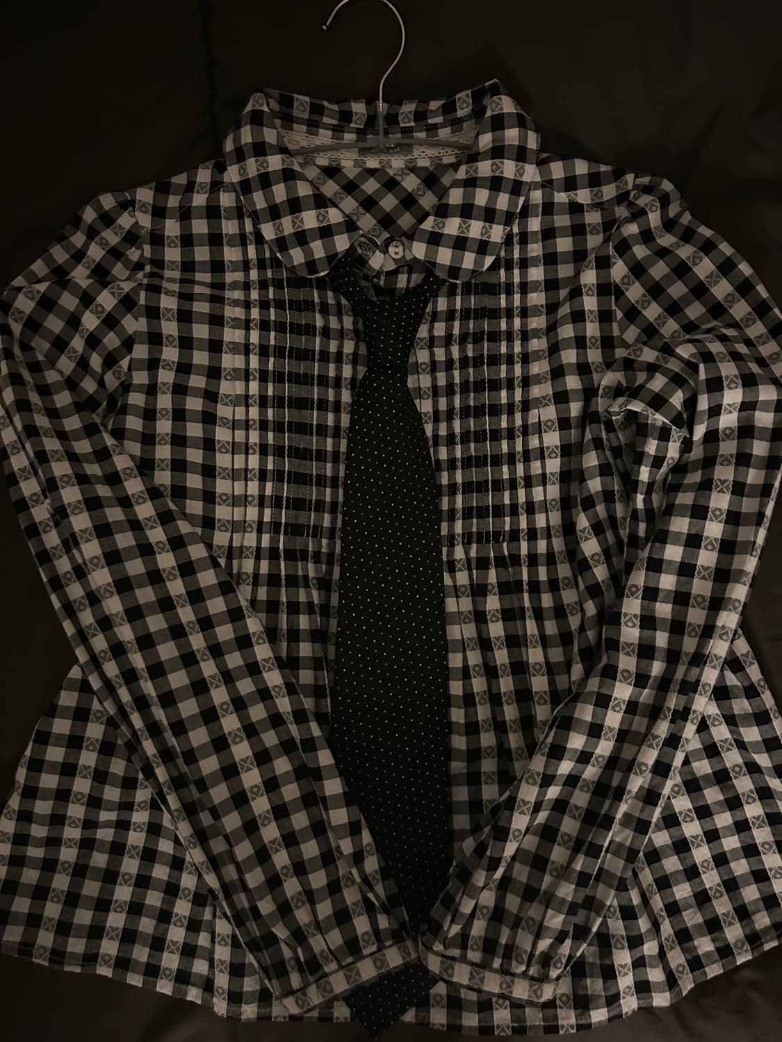 일본빈티지 도트 넥타이 + 체크 셔츠 set 상품이미지1