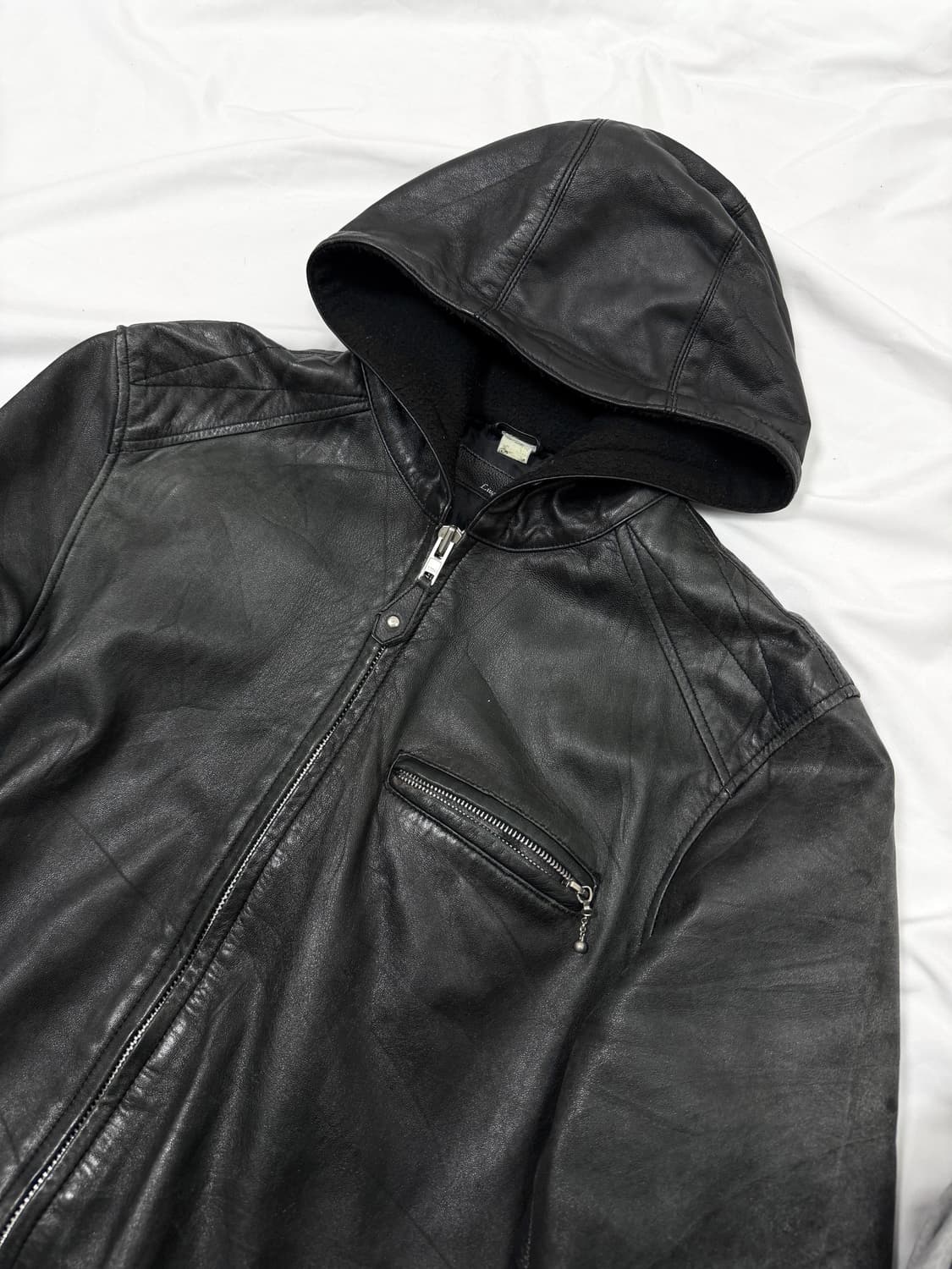 빈티지 에이징 레더 후드 자켓 상품이미지4