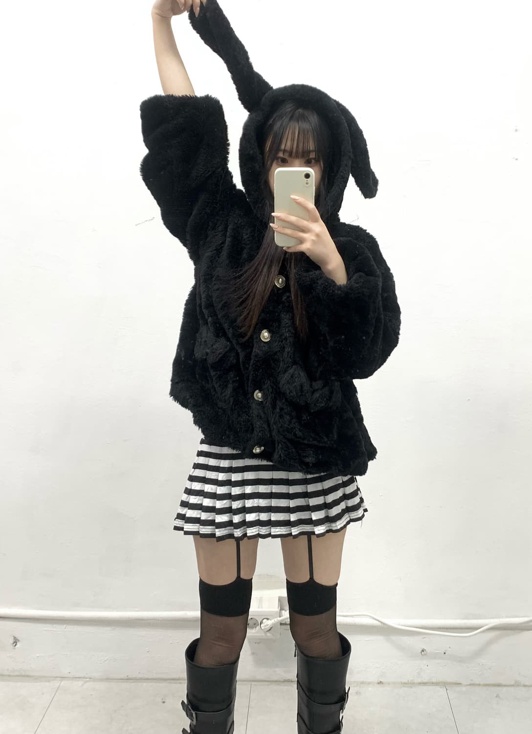 [D.F] 우사미미 리본 플러피 후드 가디건 상품이미지2