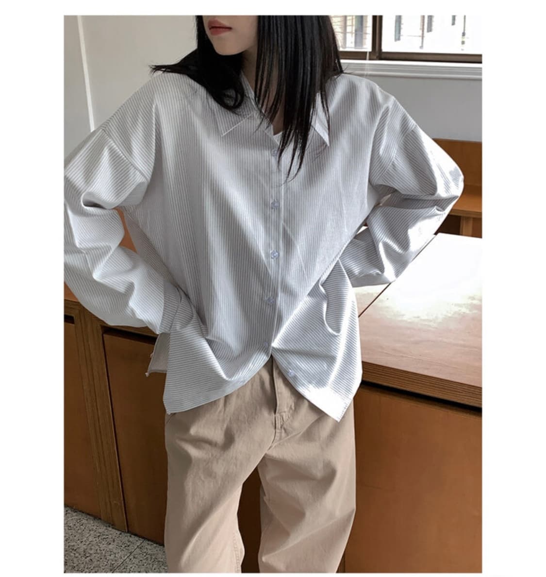 스트라이프 셔츠 그레이 상품이미지1
