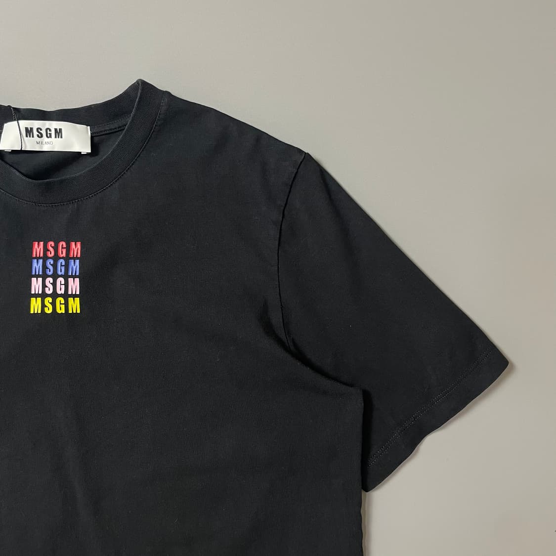 MSGM 멀티컬러 스퀘어로고 블랙 반팔 티셔츠 XS 상품이미지3