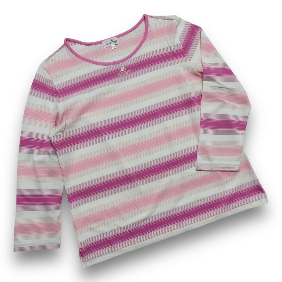 꾸레쥬 핑크 스트라이프 패턴 긴팔 티셔츠 상품이미지1