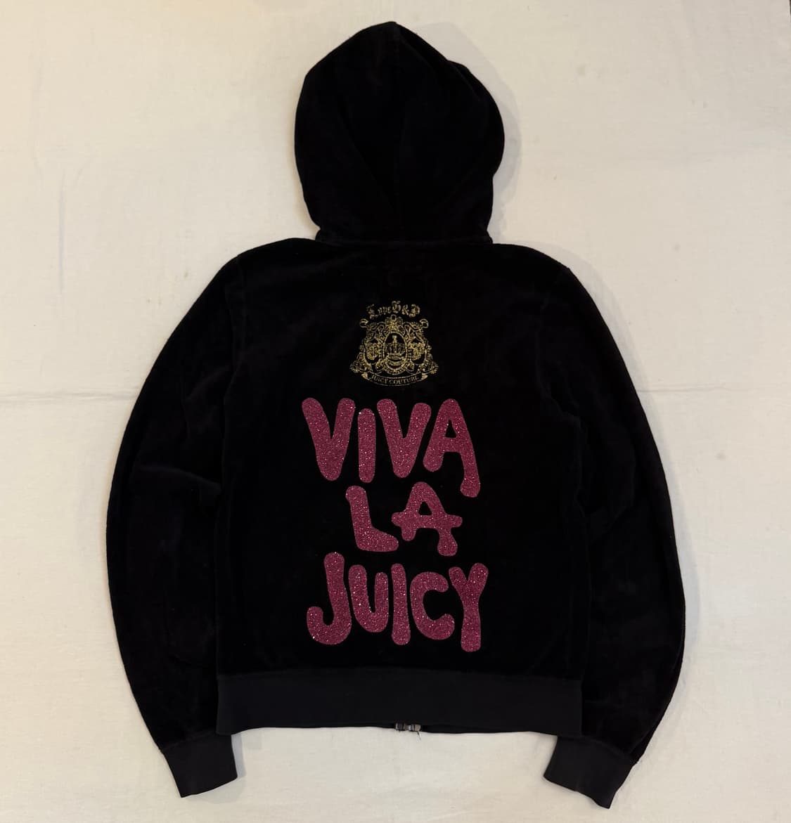 희귀) 쥬시꾸뛰르 딱붙핏 y2k 벨벳 후드집업 블랙 상품이미지1