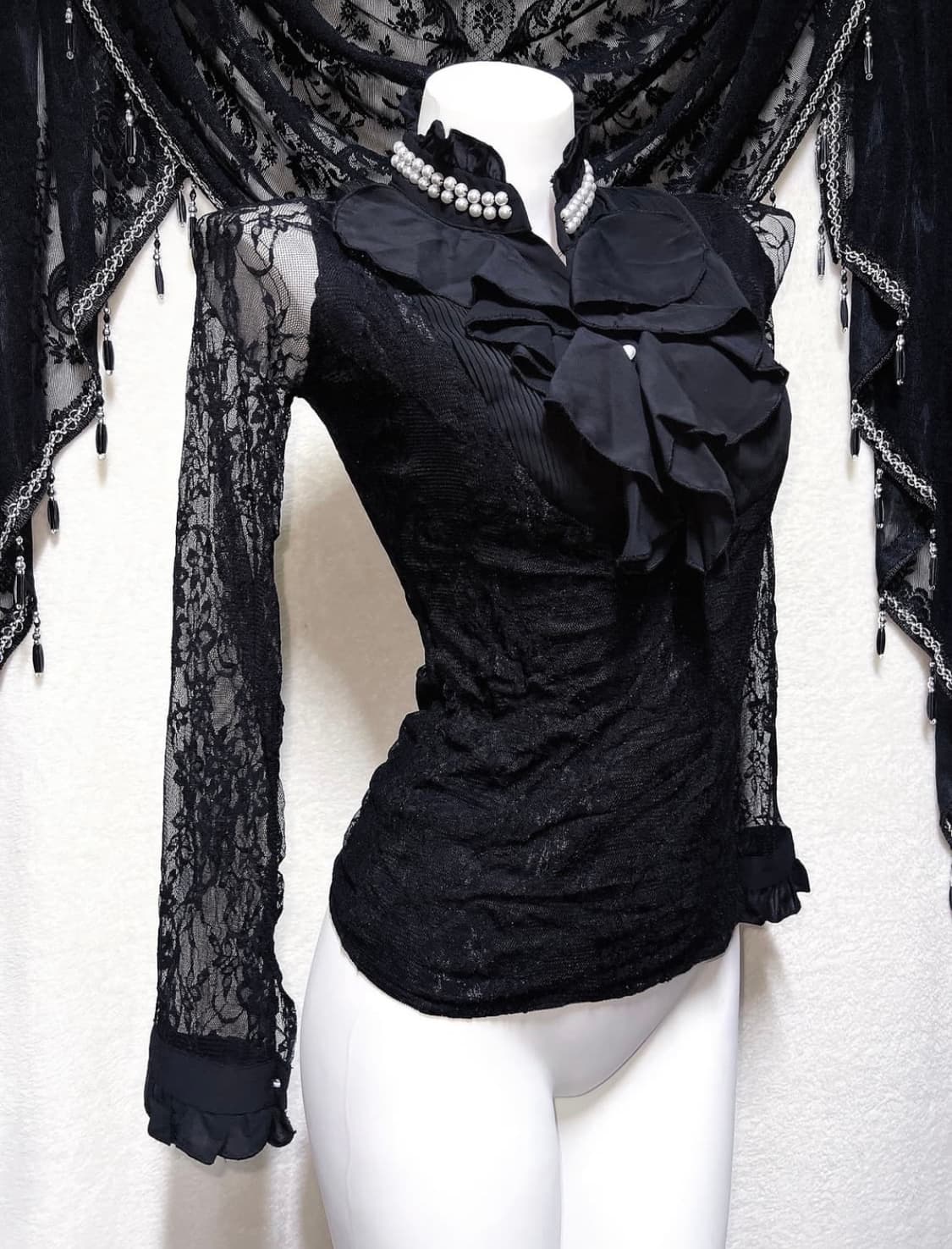 로맨틱고딕 고스로리 펑크 레이스 시스루 블라우스 로걀탑 오네갸루 공겜 상품이미지1