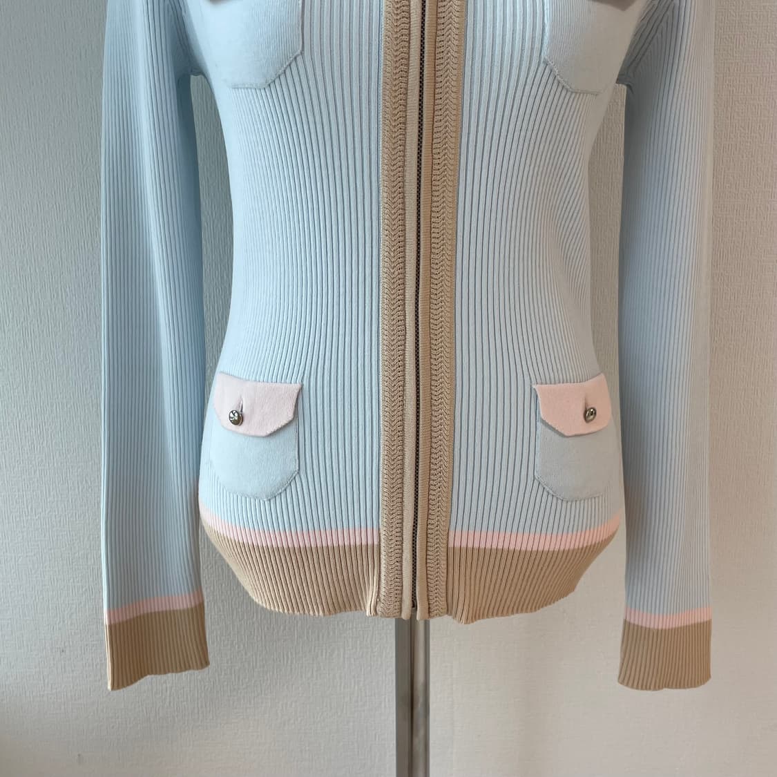 쿠레쥬 골지 니트 집업 파스텔 가디건 상품이미지4
