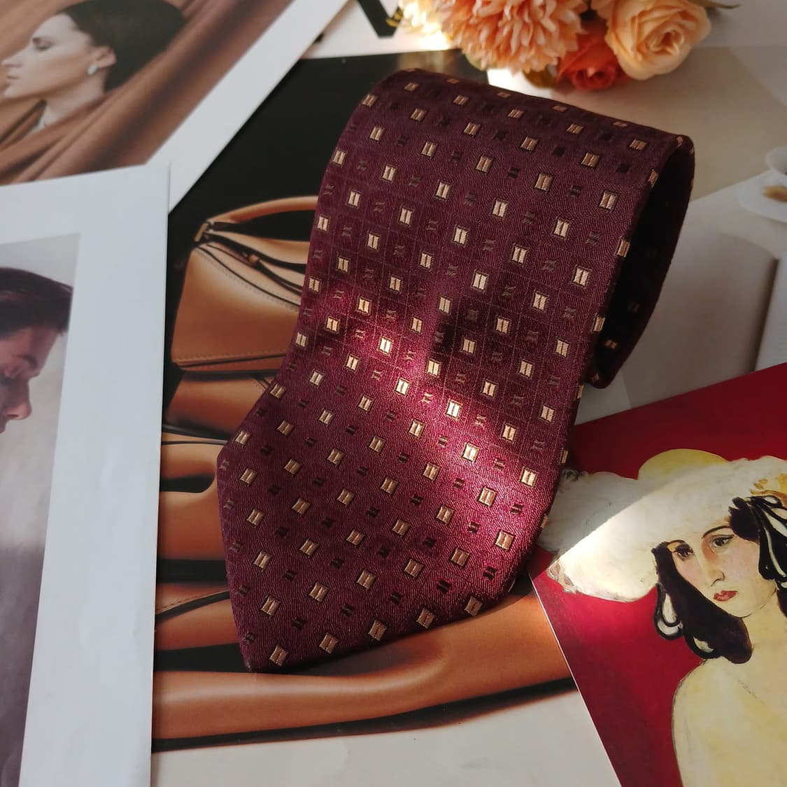더반 실크 버건디 스퀘어 자카드 넥타이 9.2cm A+등급 A19112
 상품이미지2