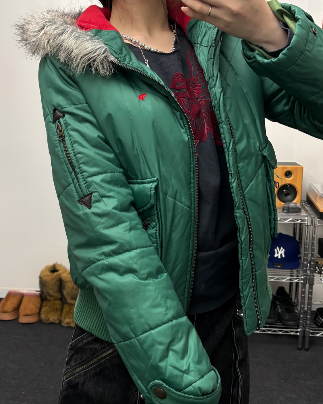 올드 빈티지 퍼 후드 경량 패딩 상품이미지3