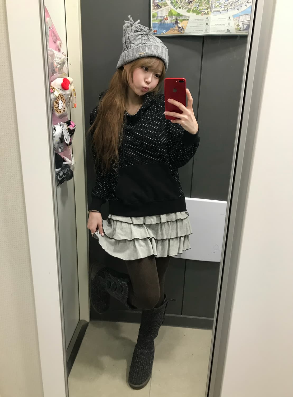 무채색 블랙 니혼진 도트 빅버튼 패딩 코디세트 상품이미지2