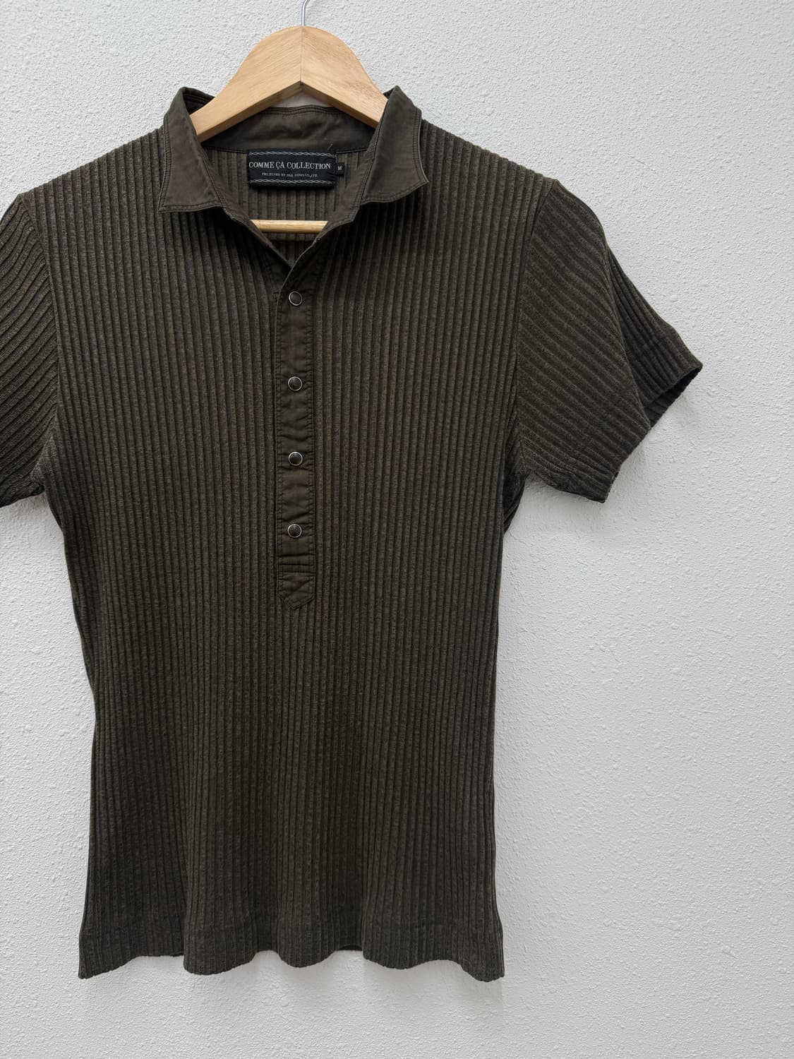빈티지 COMME CA COLLECTION 카키 하프 단추 카라티 상품이미지2