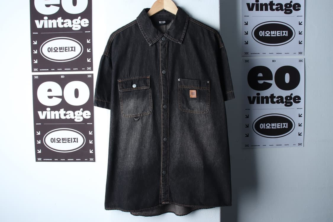 (L-2XL) 트릴리온 반팔 카라 티셔츠 셔츠 남방 데님 청-H32752 상품이미지2