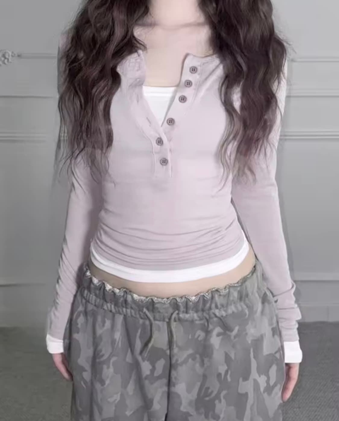 슬림핏 레이어드 롱슬리브 티셔츠 상품이미지1