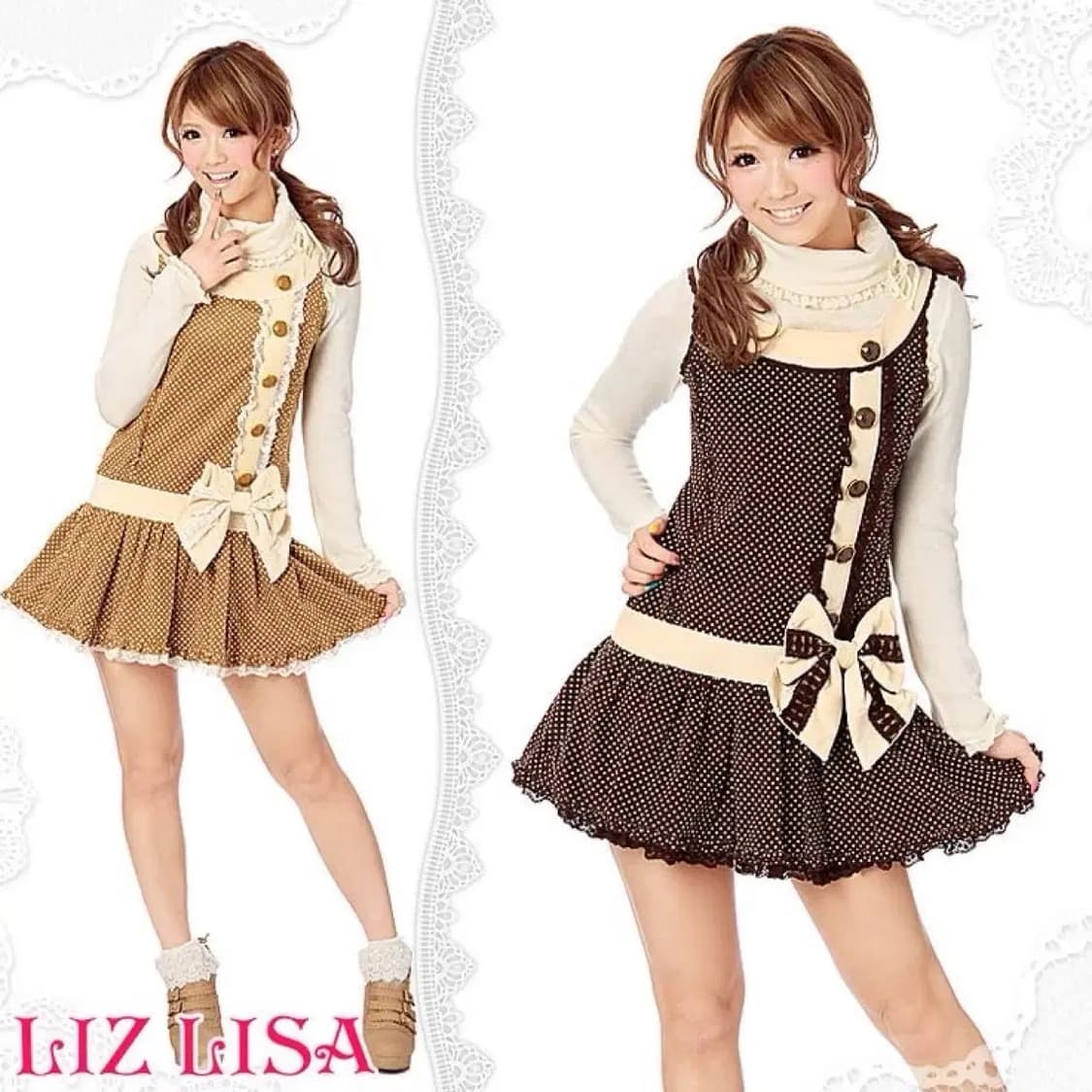 리즈리사 브라운 도트 왕리본 라떼갸루 핀터깔  상품이미지1