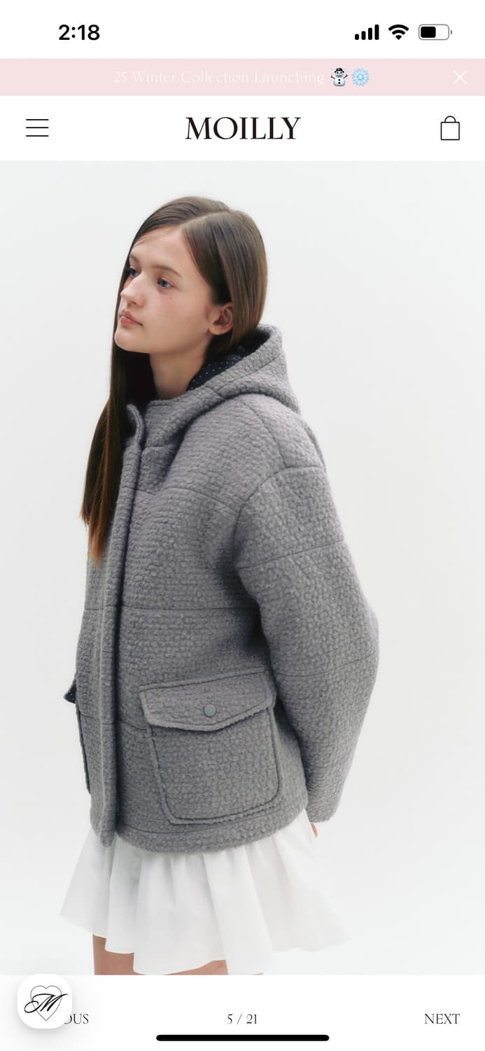 모일리 울70 푸들 도트 후드 점퍼 코트 상품이미지5