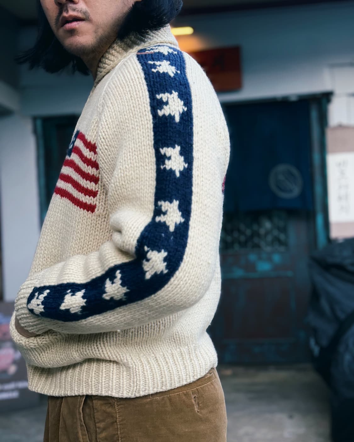 Canoe Lake 성조기 코위찬 스웨터 M 상품이미지8