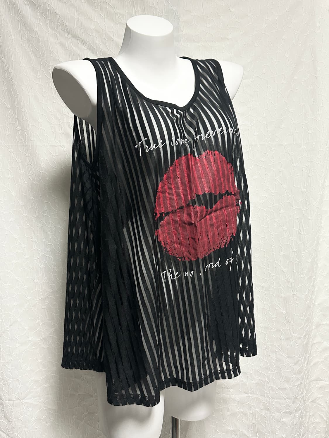 빈티지 갸루 펑크 스트라이프 시스루 슬리브리스 탑 상품이미지2