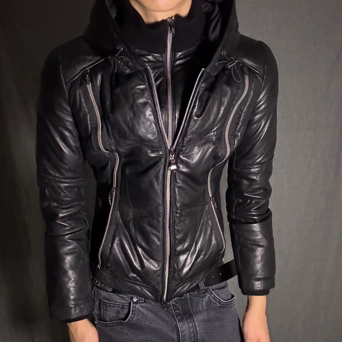 GK 가죽 후드집업 패딩 블랙 상품이미지4