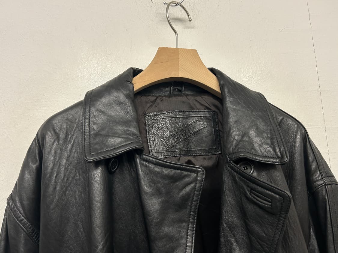 블랙 가죽 트렌치 코트 벨트 더블 버튼 상품이미지6