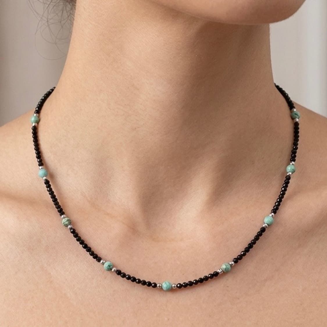 (맞춤) 천연석 커팅 오닉스 터키석 믹싱 원석목걸이 상품이미지1