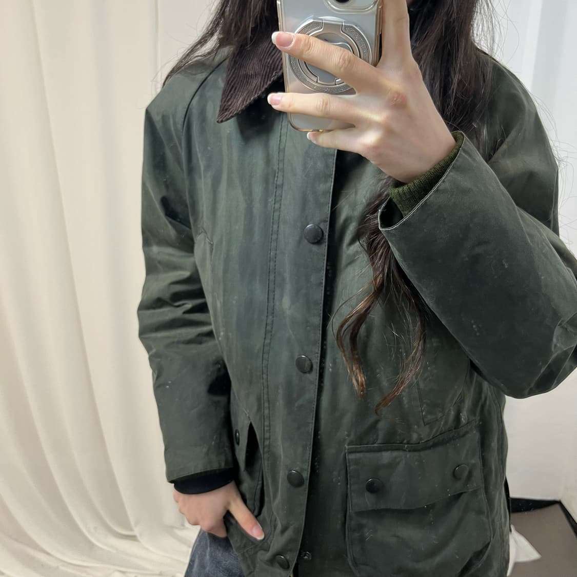 Barbour Khaki Waxed Jacket 상품이미지3