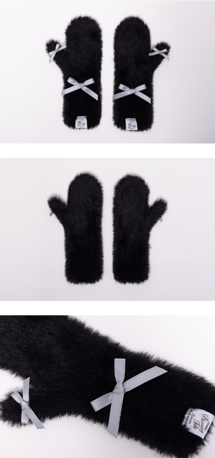 블루밍테일 플러피 리본장갑 블랙 상품이미지2