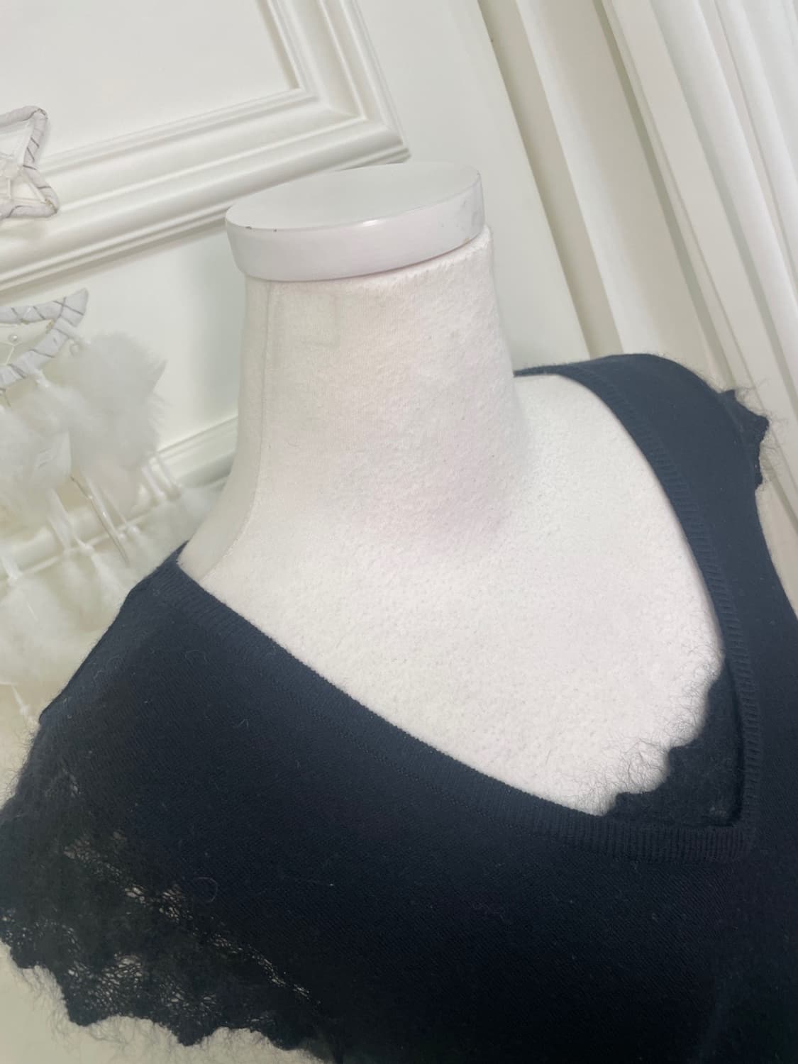 black crochet point angora slim knit top 상품이미지7