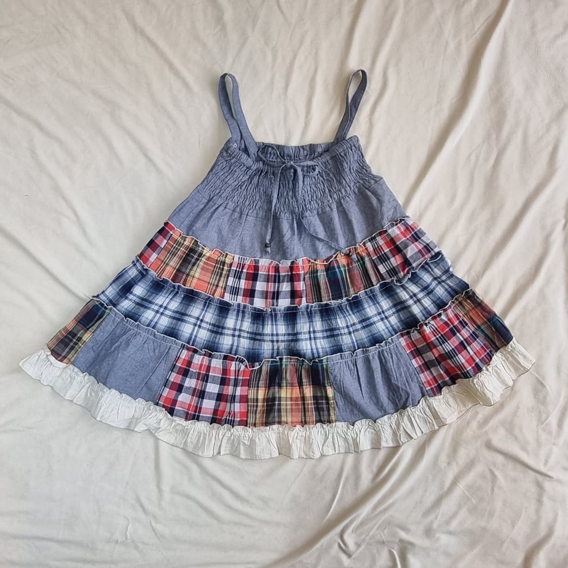 체크 패치워크 끈원피스 상품이미지1