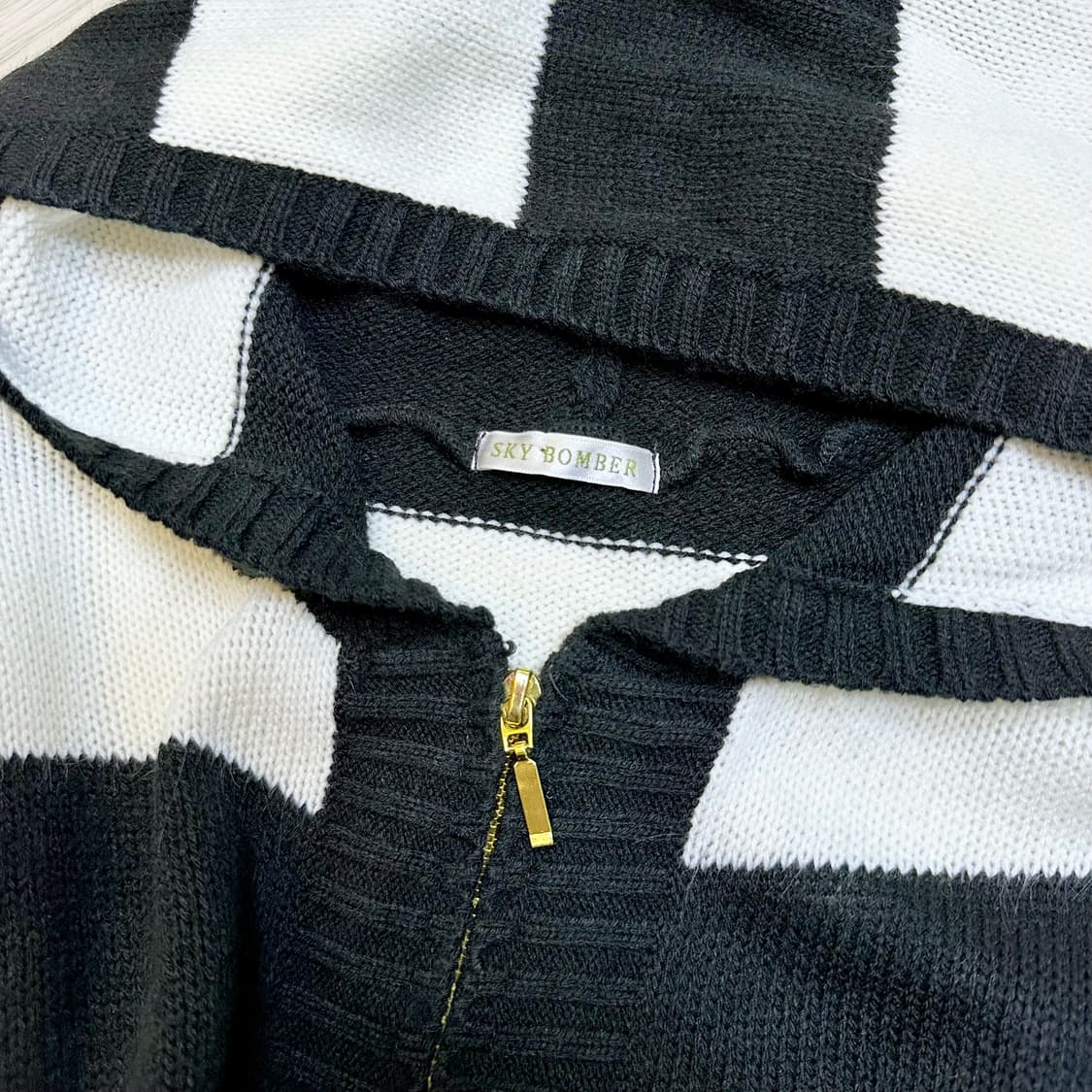 스카이봄버 갸루 스트라이프 니트 후드집업 상품이미지3