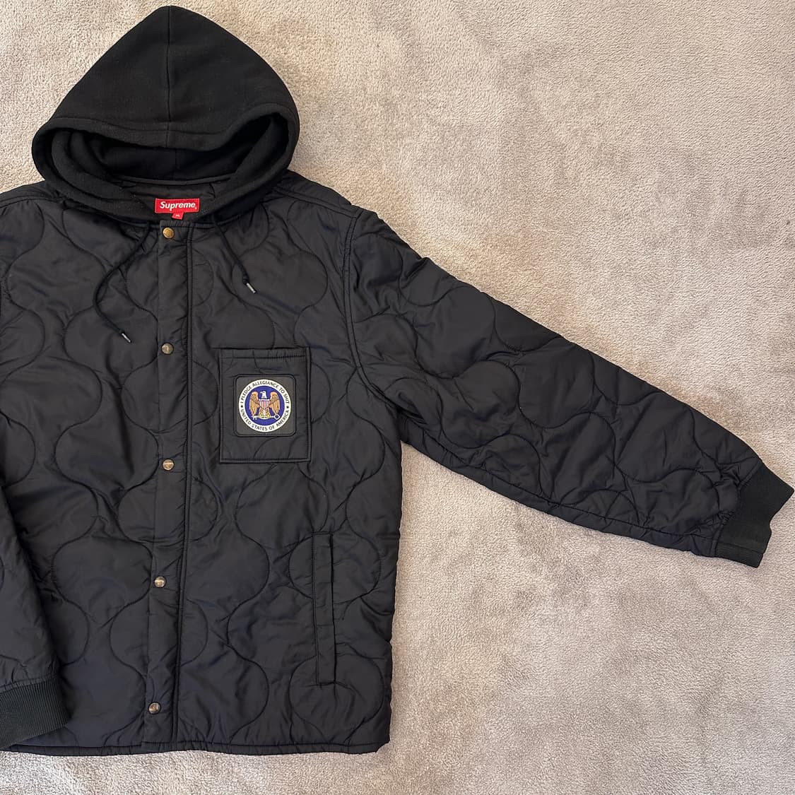 슈프림 퀄팅 후드집업 자켓 블랙 상품이미지5