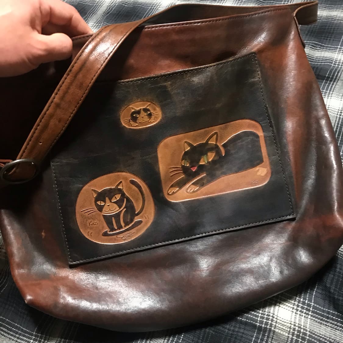 재팬 80-90s 리얼레더 고양이 빈티지 크로스백 상품이미지3