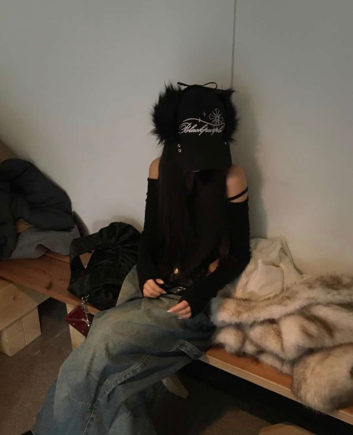 새상품) 블랙퍼플 털볼캡 , 볼캡 상품이미지3