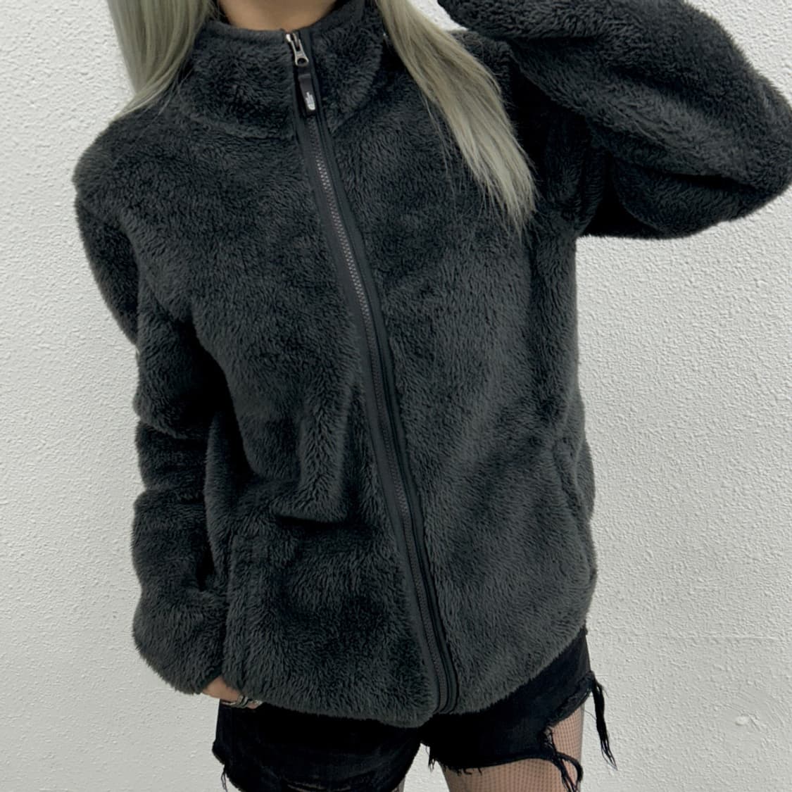 노스페이스 블랙 사이드로고 뽀글이 집업 100 상품이미지1