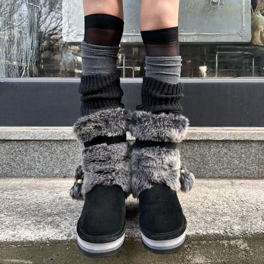 00s BEARPAW 블랙 스웨이드 & 퍼 어그 부츠 상품이미지8