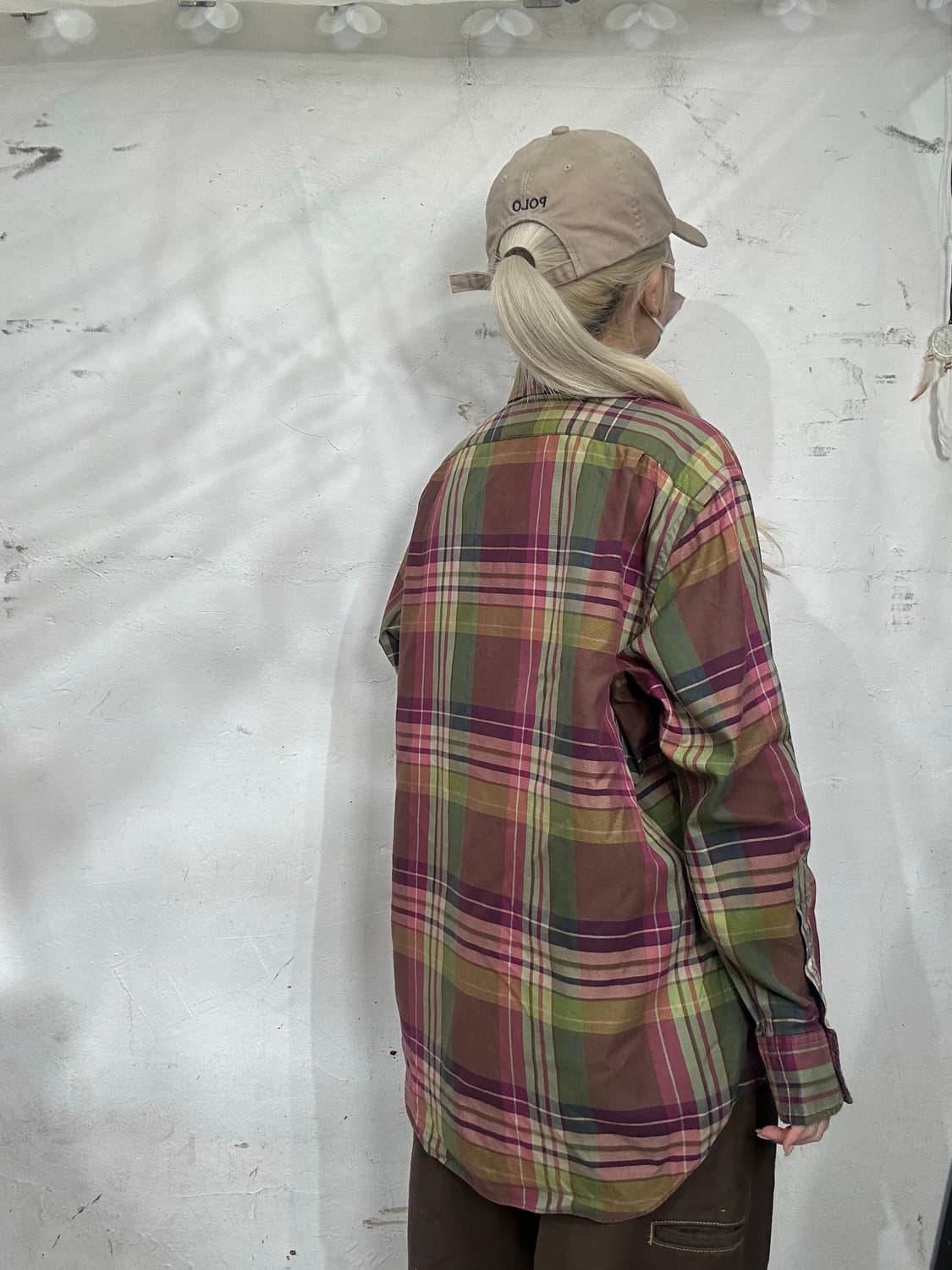 90s 폴로 올리브 그린 체크 클래식핏 셔츠 L 상품이미지3