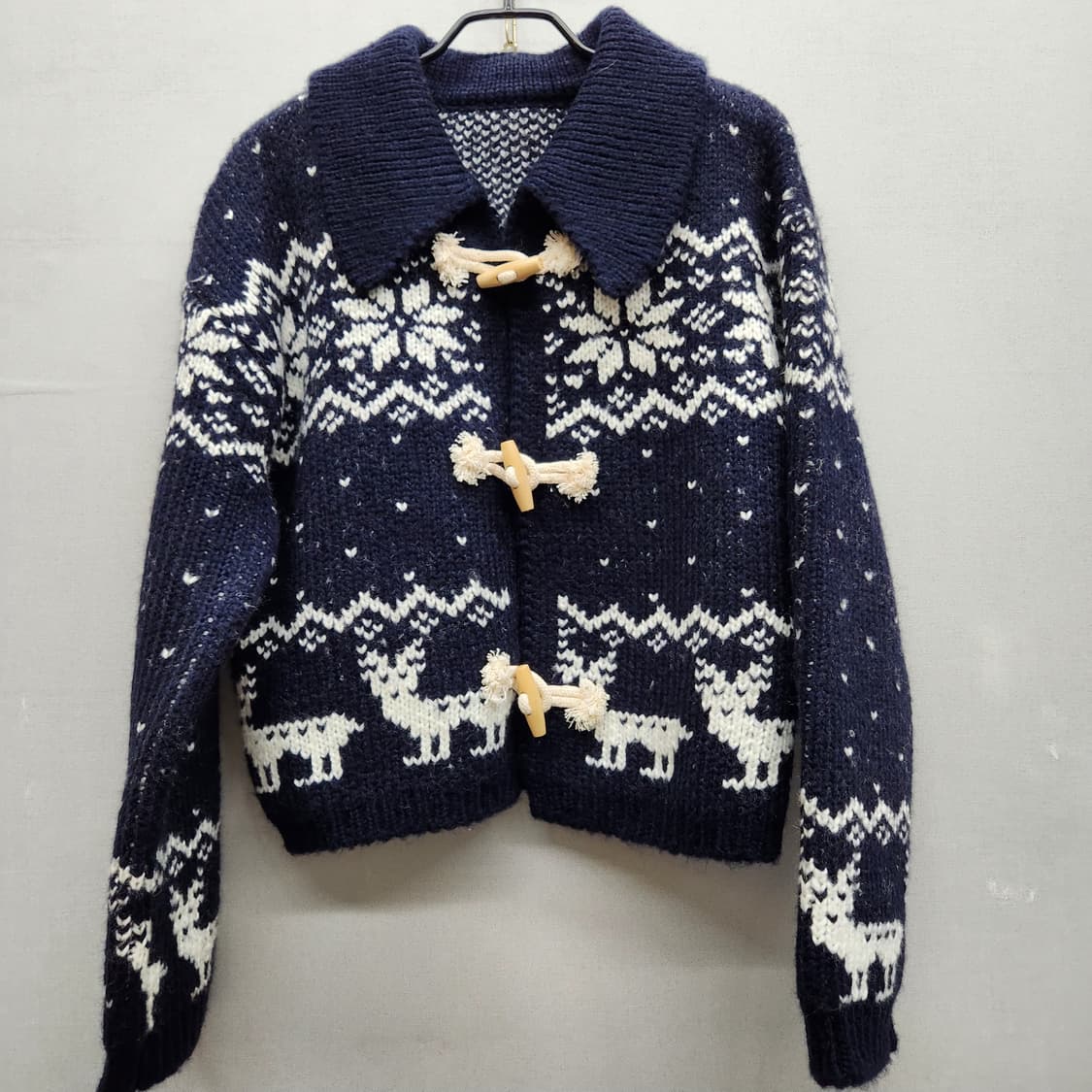 노르딕 눈꽃/사슴 패턴 크롭 더플 가디건 M~L 상품이미지1