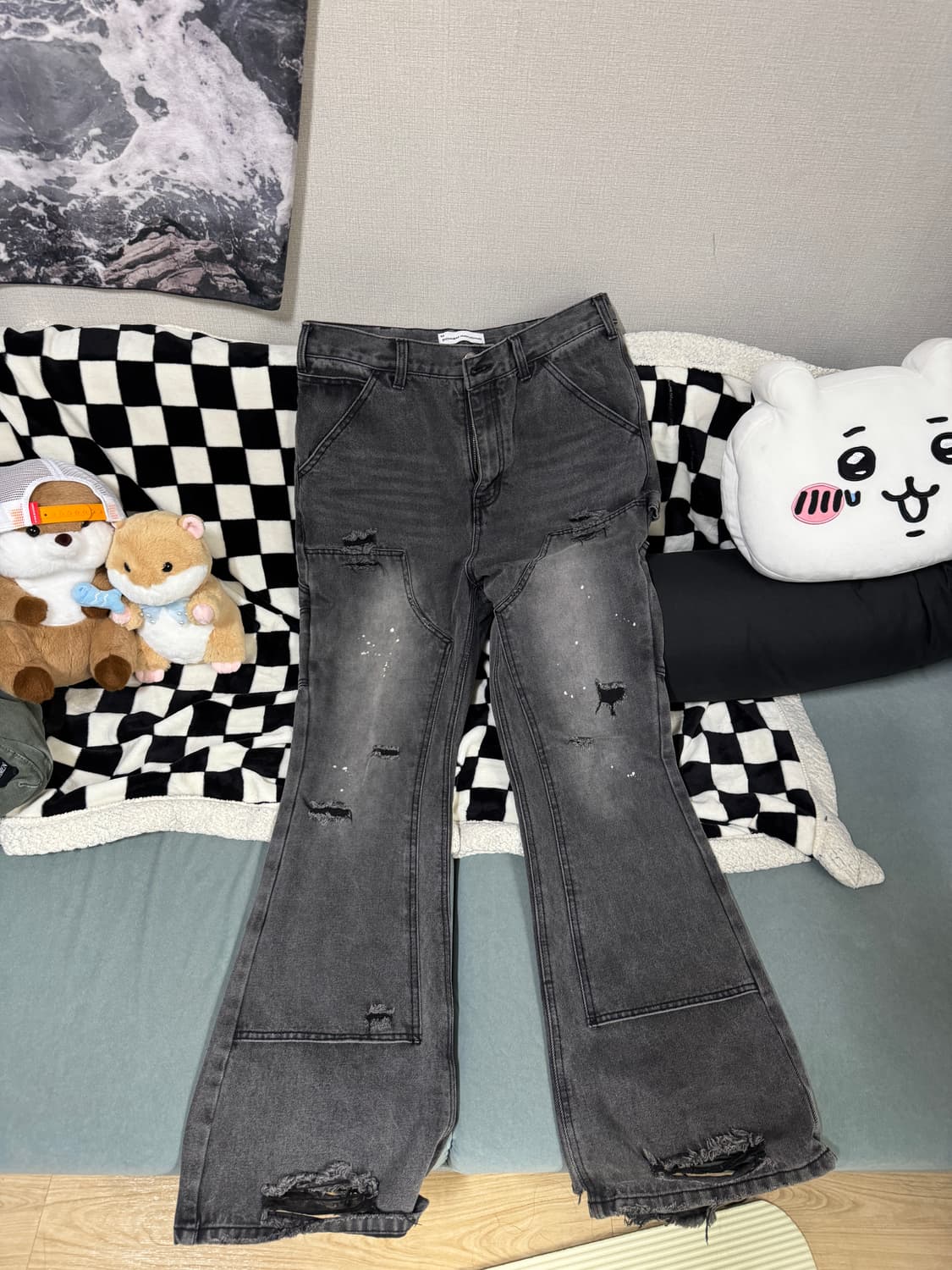 스키즘인듀싱 더블니 부츠컷 데님 그레이 M 상품이미지1