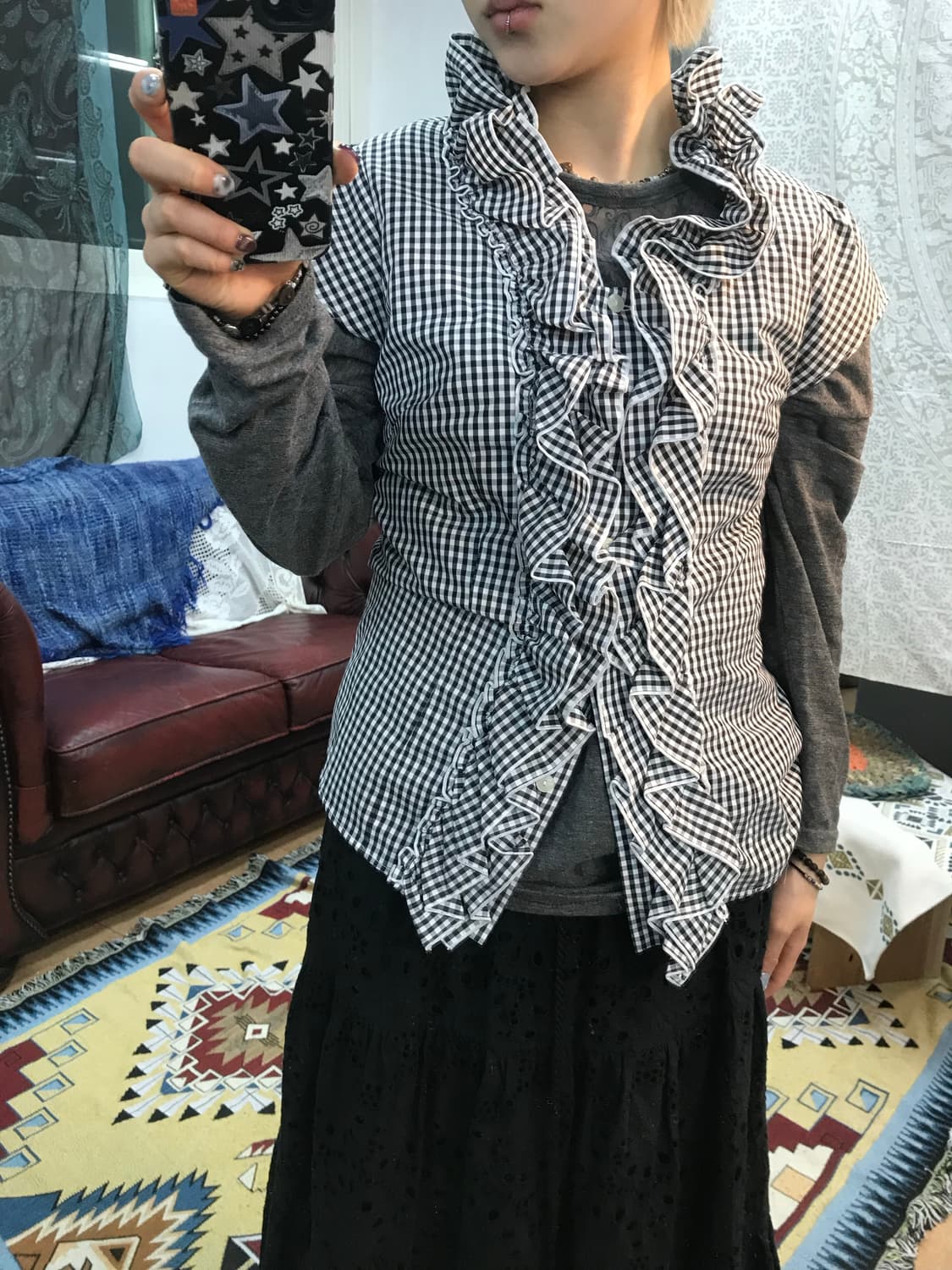 제페니즈 빈티지 셔링 체크 반소매 셔츠 (Z989) 상품이미지2