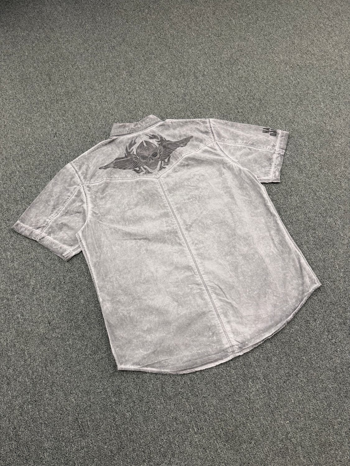 L)할리데이비슨 빈티지 웨스턴포인트 스컬 프린팅 포캣 반팔 셔츠 상품이미지5