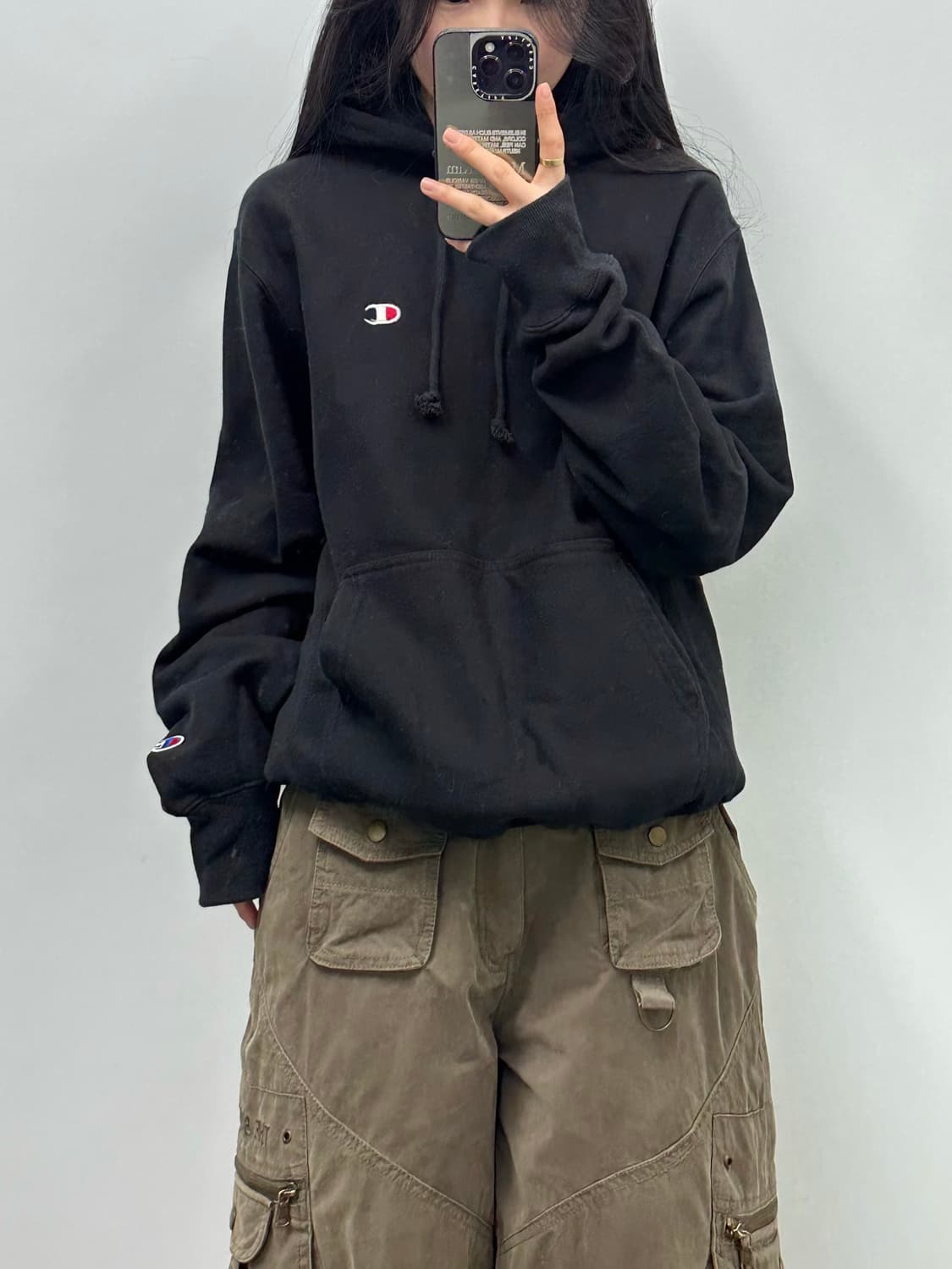 챔피온 리버스위브 블랙 후드티 상품이미지1